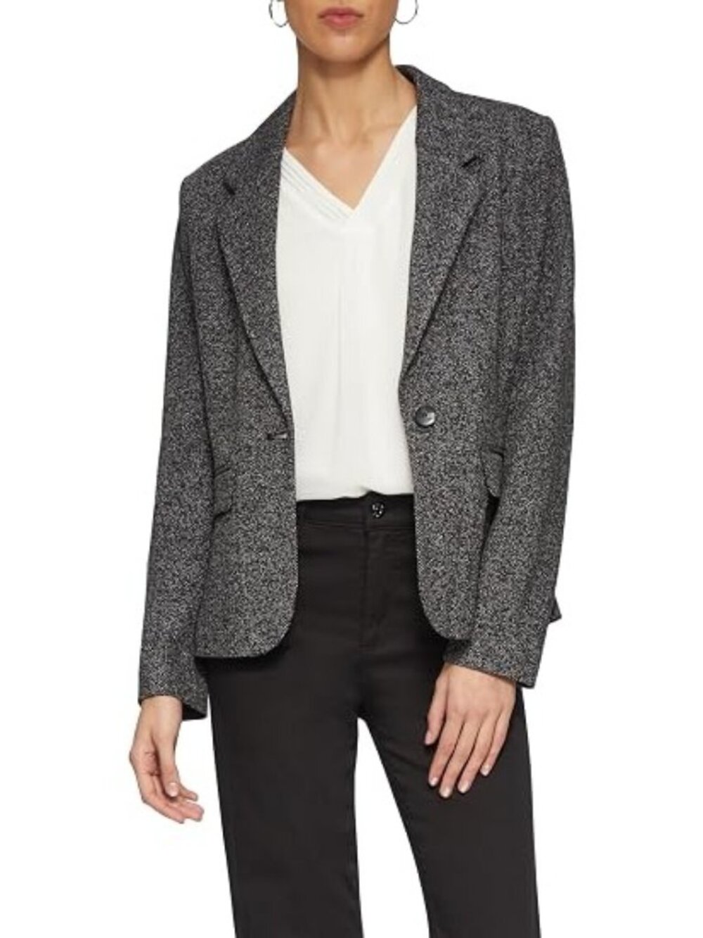 Josephine Chaus Tweed Blazer Jacket Size 10 One-Button Lined Notch Lapels